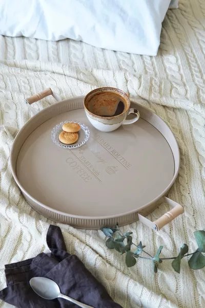 Круглый поднос с деревянной ручкой,  см