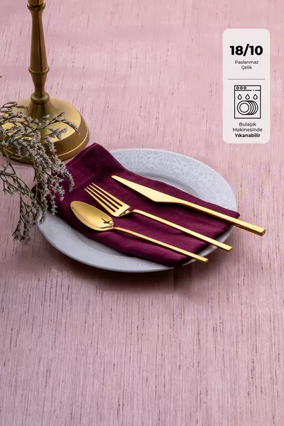 Комплект прибори за десерт с кутия Alba  части за 6 души, бляскаво злато, включващ вилици, лъжици и ножове