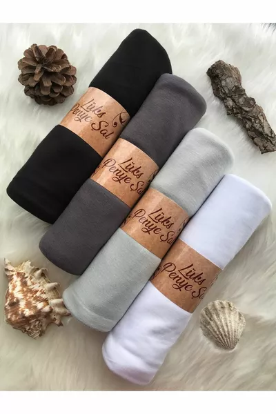 طقم شال من القطن الممشط 4 قطع (أسود - رمادي غامق - رمادي فاتح - أبيض)