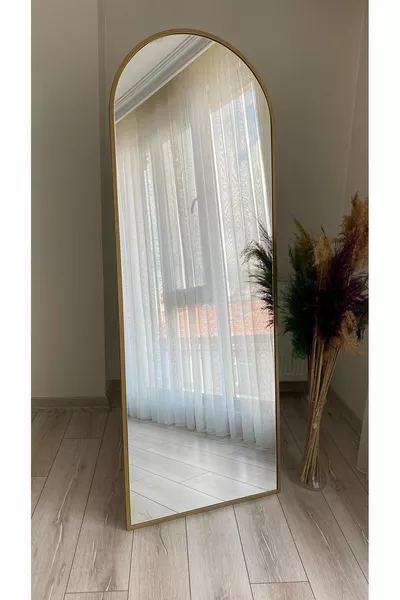 Specchio da Parete Ovale con Cornice in Metallo Dorato 