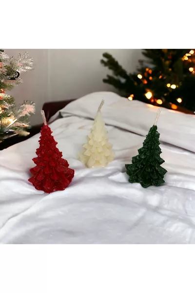 Set van 3 dennenboomkaarsen, decoratieve kaars, nieuwjaarsconcept, kerstcadeau, digitaal bedrukt