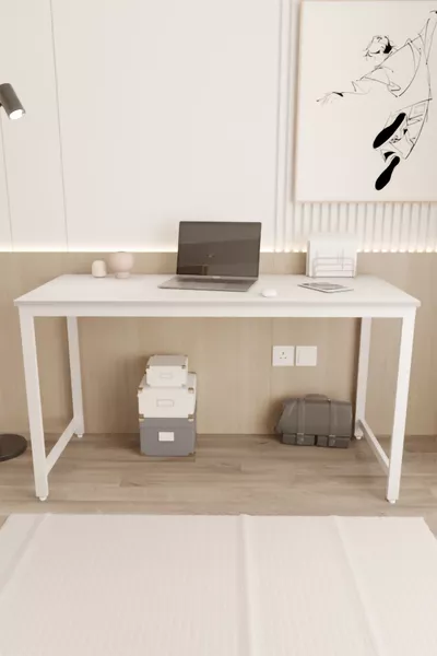 Weißer Schreibtisch, Computertisch, Bürotisch  x  cm Esstisch, mit Metallbeinen