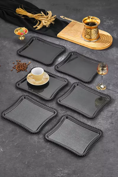 6 صينية تقديم قهوة زخرفية من الميكا الكريستالية باللون الأسود