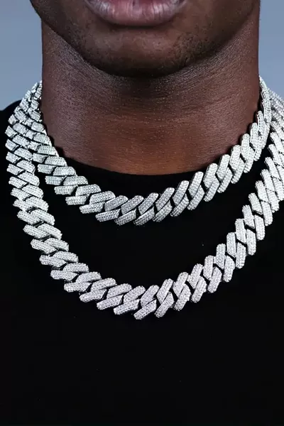 Collier chaîne Cubaine grande avec pierres, argent