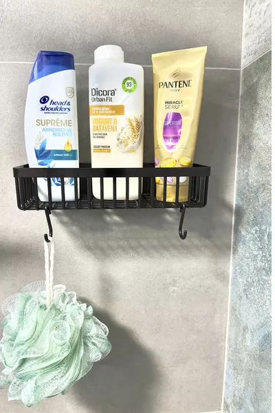 Single Bathroom Organizer Adhesive Plastic Shower Cabin Shelf Shampoo Soap Holder Organizer Plastic Shelf
