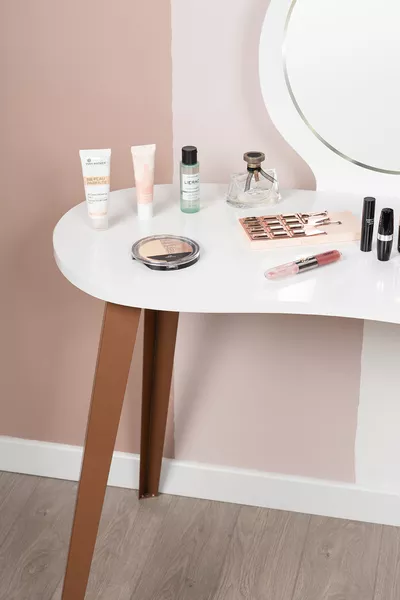 Table de maquillage Eva avec miroir, commode blanche