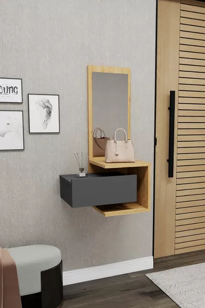 Stella Comò da Parete con Cassetti e Specchio Finitura Miele Chiaro Antracite - Stella