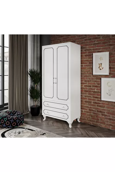 Armadio moderno con 2 ante e 2 cassetti, guardaroba - Completamente in MDF di prima qualità