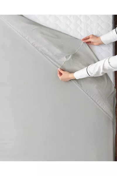 ملاءة سرير مزدوجة مطاطية % قطن - رمادي