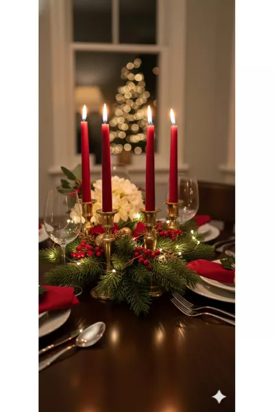 Червена металикова свещник с 4 свещи