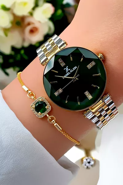 % Original Gold and Silver Color Strap Green Dial Women's Wristwatch Special Series with Bracelet Gift