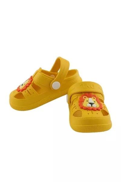 Chaussons antidérapants enfant unisexes avec motif de lion jaune