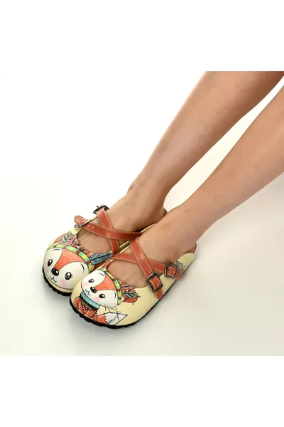 Sabots Croisés à Motif Renard 