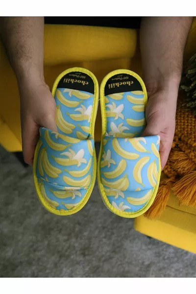 Unisex Banana Pattern House Slippers with Soft Sole and Open Front