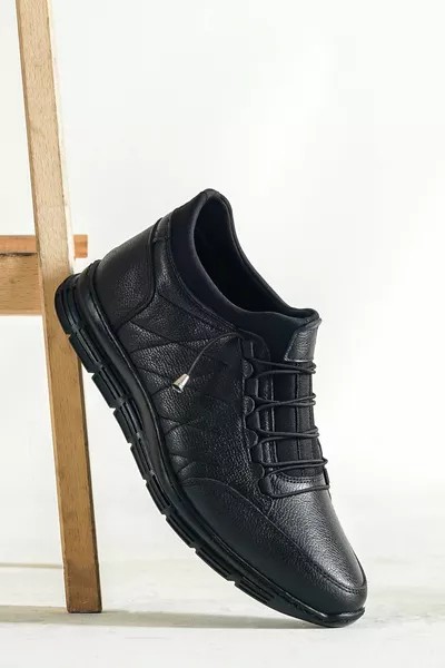 حذاء جلد رجالي أسود أصلي 