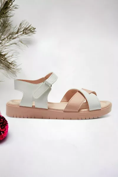 Çapraz Beyaz Pembe Kız Çocuk Sandalet