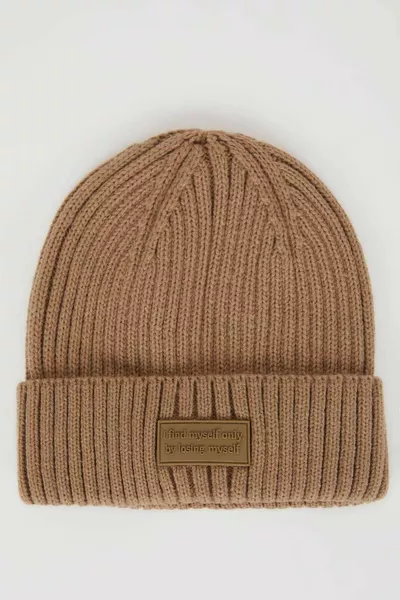 Cappello a maglia con cordoncino da donna in pelle sintetica WN