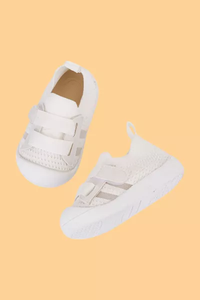Wisil Girls/Boys Children & Baby Velcro Comfortable Flexible Non-Slip Orthopedic Sole White Sports/First Step Shoes