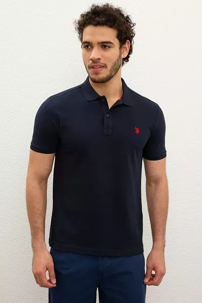 Men's Navy Polo Neck Basic T-Shirt