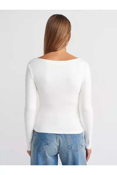  Haut à col bateau froncé - Écru
