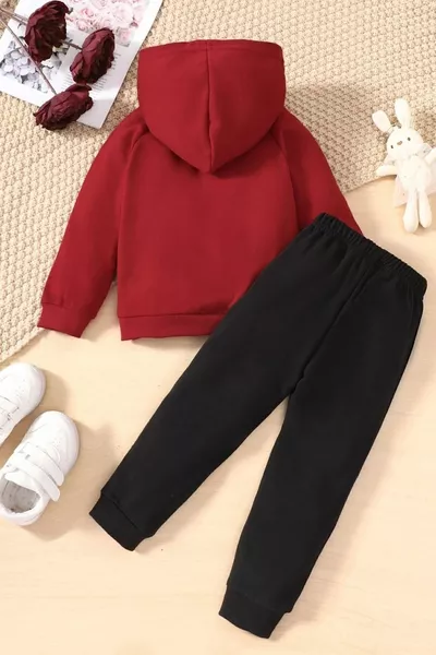 Children's Cute Cat Tracksuit Red Sweatshirt Black Sweatpants