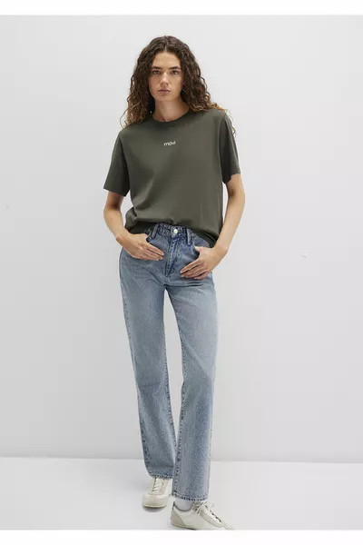 T-shirt Vert en Interlock avec Logo, Coupe Lâche / Confortable 