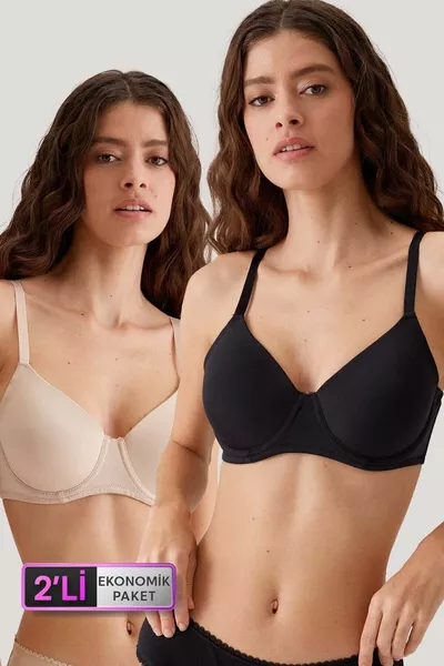 2'li Ekonomik Paket Siyah-ten  Barcelona Desteksiz Toparlayıcı Micro Sütyen Set D Cup Seçeneği