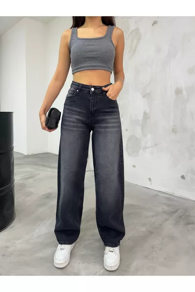 Jeans baggy da donna a gamba larga, effetto scolorito, vestibilità ampia e comoda