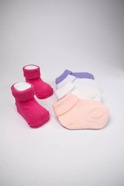 جوارب بنات للرضع من القطن العضوي بألوان الحلوى، علبة تحتوي على 5 قطع، للأعمار من 0 إلى  شهرًا
