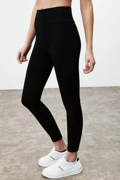 Monroe Damen Komfort-Passform Hoher Bund Elastische Figurformende Lange Schwarze Leggings