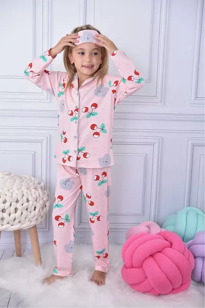 Girls' Cherry Pajama Set - Size Chart Available in Pictures
