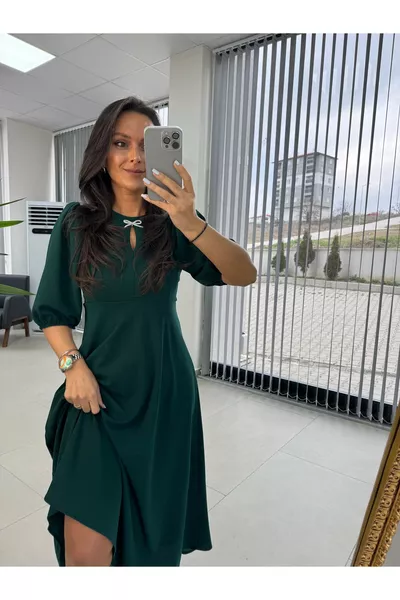 My  Fiyonk Broşlu Zümrüt Elbise
