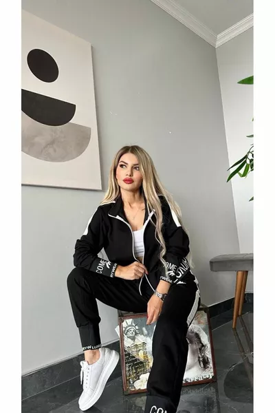 طقم رياضي نسائي بأزرار أمامية مطرز بخيطين وليكر