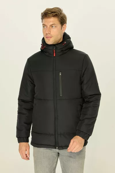 الرجال الأسود الألياف مقنعين يندبروف نفخ معطف الشتاء