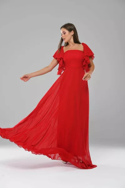 Flywheel Sleeve dettagliato chiffon abito da sera lungo