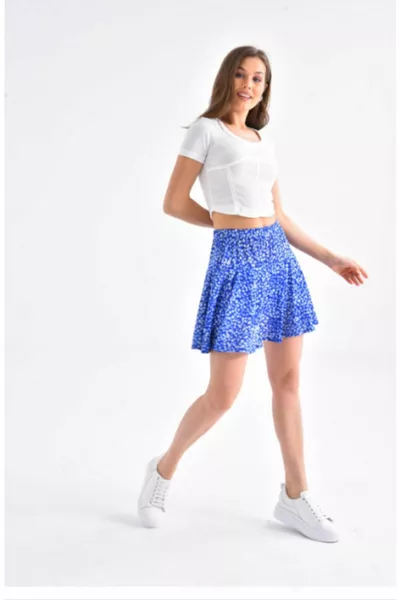 Jupe courte short élastiquée élastiquée à motifs croustillants bleus pour femmes