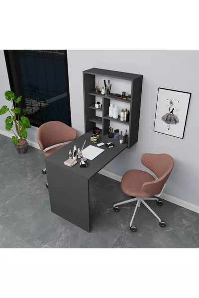 طاولة مانيكير وباديكير مع رف أرز، أنثراسايت - أرز