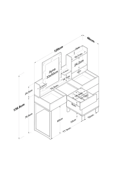 طاولة مكياج خلف الكواليس برؤوس ضوء هوليوود من راني مع 6 أدراج ومنظم مجوهرات باللون الأبيض