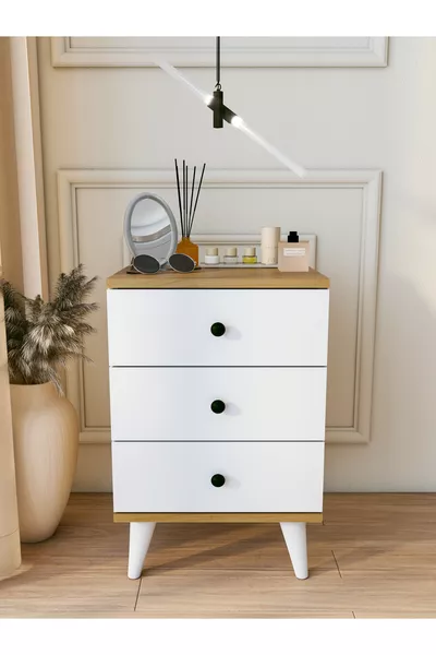 Komodin Glanzend Wit Marbella 3-laden Modern Nachtkastje Slaapkamer