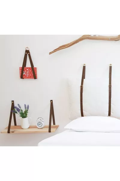 Комплект за декорация на спалня от кожа, включващ табла за легло, нощно шкафче, поставка за списания и саксия