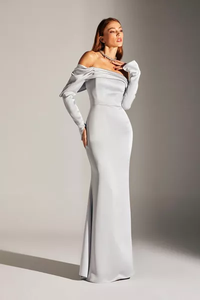 جديد كلارا قبالة الكتف حورية البحر تنورة رمادي مساء ثوب