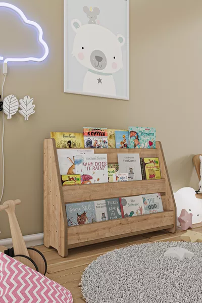 مكتبة أطفال مونتيسوري من MDF - بلوط زفير