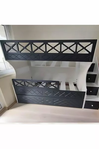 سرير بطابقين للأطفال بنموذج أنثراسيت أبيض