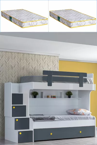Кровать-чердак, двухъярусная кровать Metris с 2 матрасами Comfort