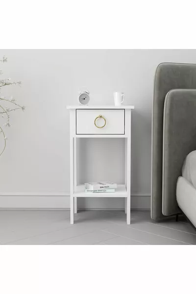 خزانة جانبية لوفيا بمقبض ذهبي أبيض وسحّاب واحد