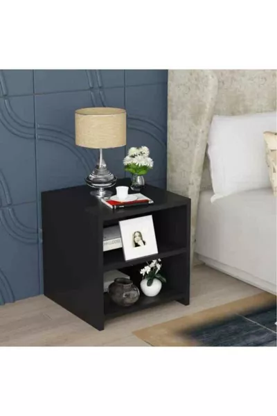 خزانة جانبية لغرفة النوم بفتحات، باللون الأسود