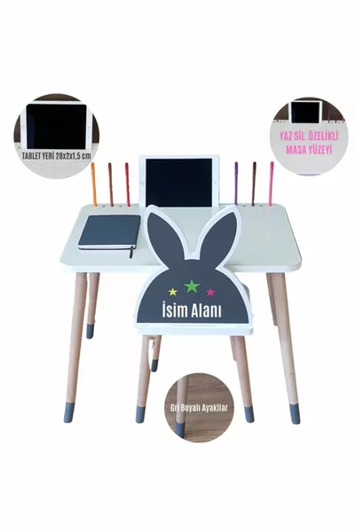 Set Tavolo e Sedia per Attività dei Bambini 1 Tavolo 1 Sedia 2-6 Anni - Superficie con Funzione Scrivi-Cancella, Spazio per Tablet e Porta Matite