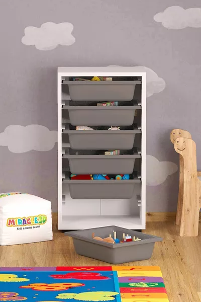 6-Basket Multi-Purpose Cabinet Gray Basket Children's Room Organizer