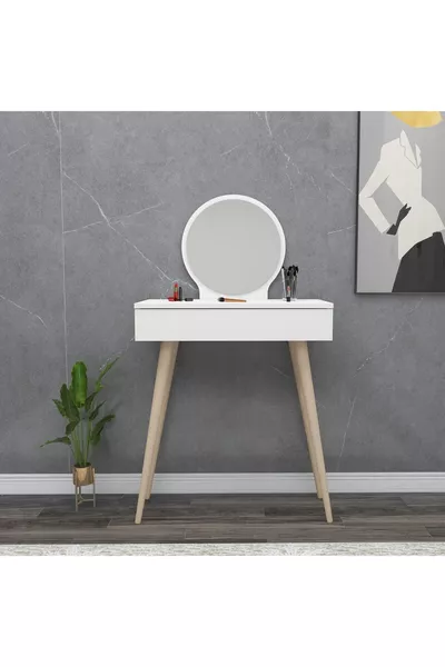 Siena Wooden Vanity Table with Mirror and Drawers, White - Siena
