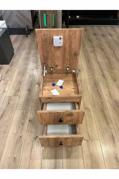 طاولة سرير بها درجين وقسم سري مع بطاقة NFC